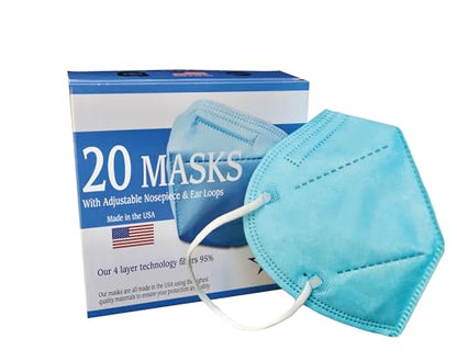 ProStar Respirator Face Mask, Fold-Style with Ear Loops, Made in USA, 20pcs, 4-Layer 95% Filter Efficiency, Blue