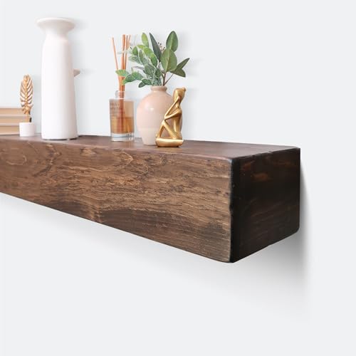 Fireplace Mantel, Rustic, Shelf, Floating Mantle, Real Wood, Beam, URBANDI (Dark Brown, 72Lx6Hx8D) - color: Dark Brown, size: 72Lx6Hx8D