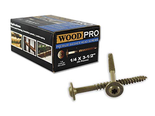 WoodPro Fasteners ST14X312-50PC 1/4-Inch by 3-1/2-Inch Length Round Washer Head Exterior Wood Screws, 50-Pack , Gold