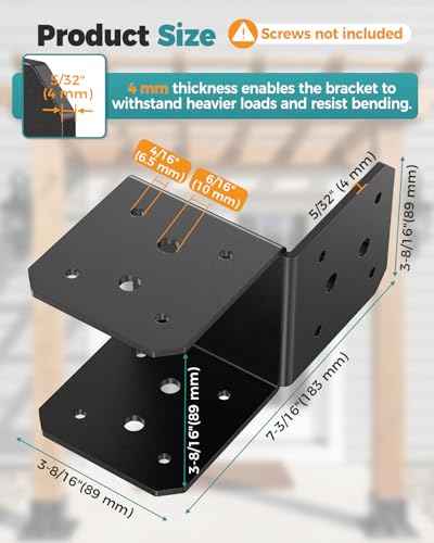4×4 Pergola Post Bracket Kit, Joist Anchor Connector Black 4-Pack - color: Black-4 Pcs
