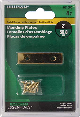 Hardware Essentials 851505 Mending Plate Bright Brass 2" - 4 Pack