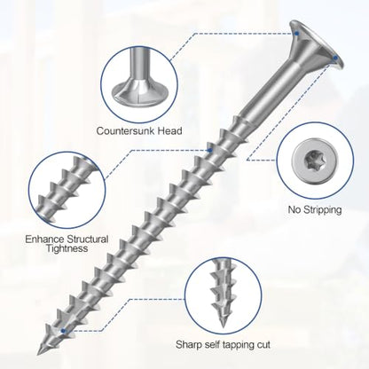 #8 x 1-5/8" Stainless Steel Deck Screws, 750Pcs 316 Grade Stainless Steel - size: #8 x 1-5/8"