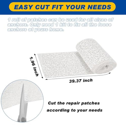 Kenbry Drywall Anchor Repair Kit,1.96' x 39.37' Patch Easy Cut for Fast Loose Anchors Fix, No Need to Redrill or Fill, Ideal for Most of Surfaces