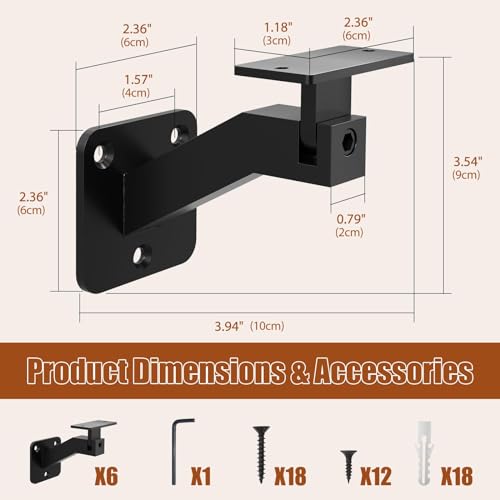 Adjustable Handrail Brackets, 6 Pack Black Swivel Hand Rail Brackets - style: T304 - 6 Pack