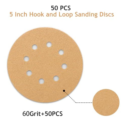 50 PCS 60 Grit 5 Inch 8 Hole Sanding Discs - style: 60 Grit,50-Pack