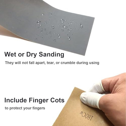 Extra Fine Sand Paper 120 to 20000 High Grit, 60 PCS Sandpaper Sheets with 10 Finger Cots, 6 Polishing Pastes, Assorted Wet Dry Sandpaper Assortment, for Car Wood Metal Furniture 9.1 x 3.6'' (60 PCS) - style: 60PCS