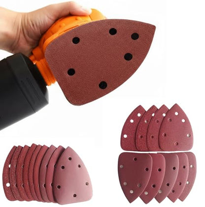 100 PCS Mouse Detail Sander Sandpaper 6 Holes, 60 Grit Hook and Loop Detail Sandpaper Aluminum 0xide Mouse Sanding Pads Triangular Sanding Sheets for Detail Mouse Sander - size: 6 Holes-60 Grit