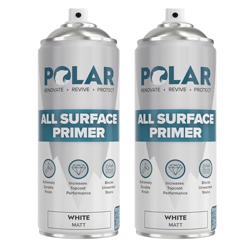 Polar All Surface Primer Matte White - 2 x 13.5 Fl Oz - Ideal for Wood, Metal, Plastic, Brick - Enhanced Adhesion & Quick Drying - color: White, size: 13.5 Fl Oz (Pack of 2)