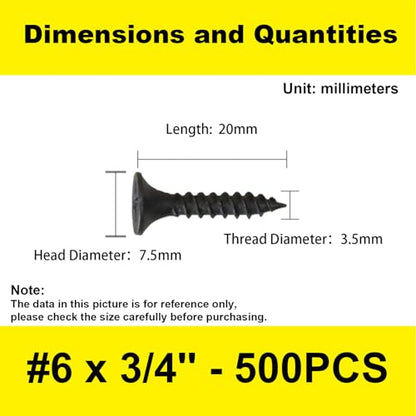 #6 x 3/4" Flat Head Self-Tapping Wood Screws for Cabinets(500PCS) - size: #6 x 3/4'' (500Pcs)