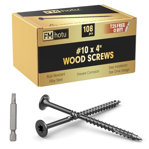 #10 x 4” Deck Screws, 108Pcs Star Drive Wood Screws - color: Black, size: 4 Inch