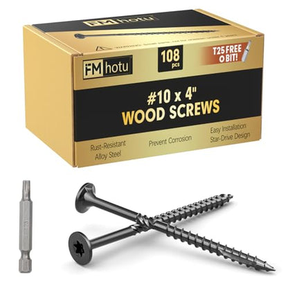 #10 x 4” Deck Screws, 108Pcs Star Drive Wood Screws - color: Black, size: 4 Inch