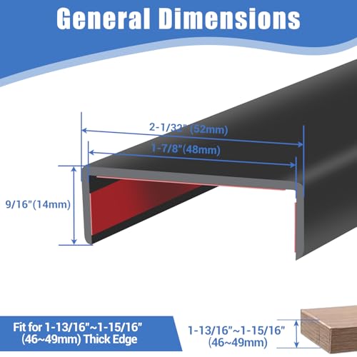 Rubber Edge Trim, Self-Adhesive U Shaped Edge Protector for Plywood, Cabinet, 1-7/8" Wood Edge Banding, Flexible Furniture Repair, EPDM Material, Fit 1-7/8"(48mm), Length 20Ft, Black - size: Fit 1-7/8"- L20'