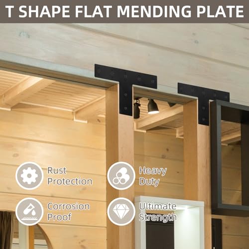 2Pcs T Shape Steel Flat Bracket, 14" X 10" Heavy Duty Mending Plate, T Flat Repair Tie Plate, Connecting Brackets, Repair Joining Fixing Brace with 2 Sets of Screws