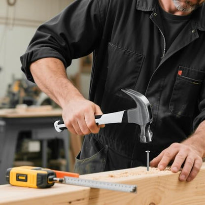 HAUTMEC 16 oz Claw Hammer, Drop Forged Claw Hammers with Magnetic Nail Holder and Firberglass Handle, Curved Jaw of Nail Puller, Smooth Face, HTMAM25003 - color: 16oz Claw Hammer