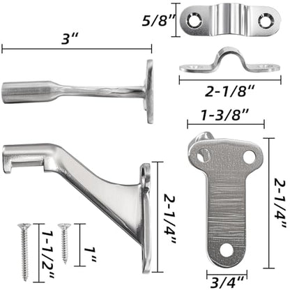 YOUEON 6 Pack 3 Inch Handrail Stair Bracket Brushed Nickel, Rust-Proof & Heavy Duty Hand Rail Brackets with Mounting Screws for Home Office Stail Support, Stairway Railing Brackets