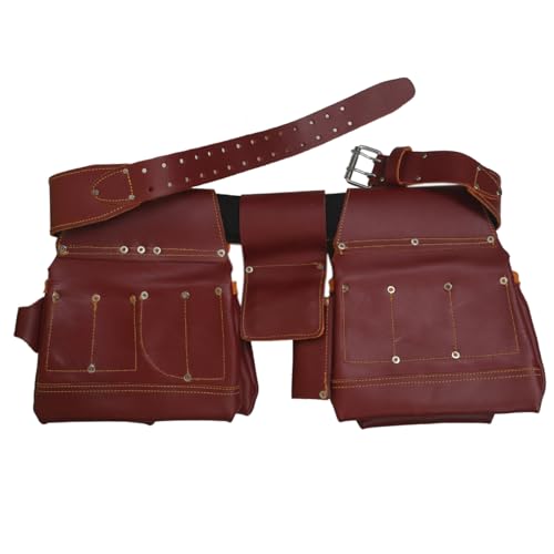Heavy Duty Leather Tool Belt for Carpenters, Framers, Electricians, with Multiple Pouches and Pockets
