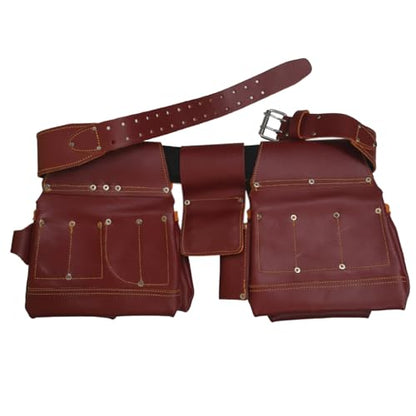 Heavy Duty Leather Tool Belt for Carpenters, Framers, Electricians, with Multiple Pouches and Pockets