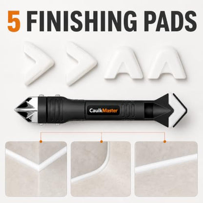 3-in-1 Caulking Tool Kit with Stainless Steel Caulk Remover and 5 Silicone Finishing Pads for Bathroom, Kitchen, Shower, Sink, Tile and Windows