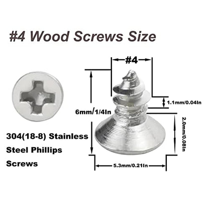 300PCS #4 x 1/4" Wood Screws,18-8 (304) Stainless Steel Screws Flat Head Sheet Metal Screws Phillips Self Tapping Screws (1/4" to 1" Available) - size: 300PCS #4 x 1/4"