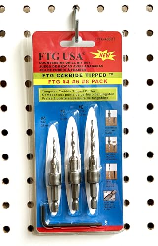FTG USA 3 Pc #4#6#8 TCT Tapered Bit Wood Countersink Set, Standard Flute - size: #4#6#8, style: Standard Flute w/o Depth Stop