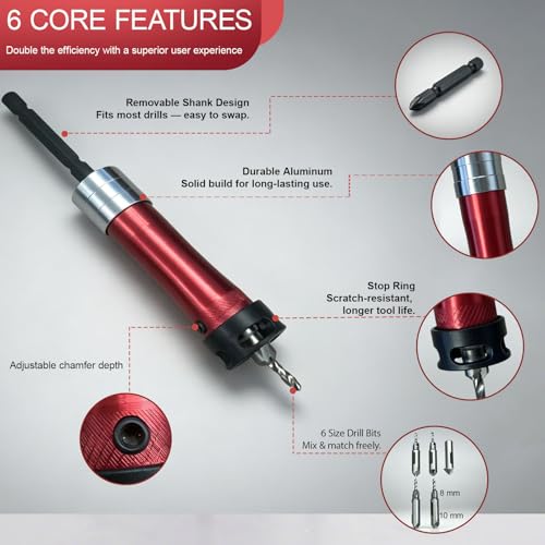 10 PCS Countersink Drill Bit Set – 82° Countersink Drill Bit and Adjustable Depth Stop Collar,4 Pcs 5/16", 2/5" Dual-Blade HSS Bits for Wood, Aluminum, Plastic, MDF, and Deck Installation