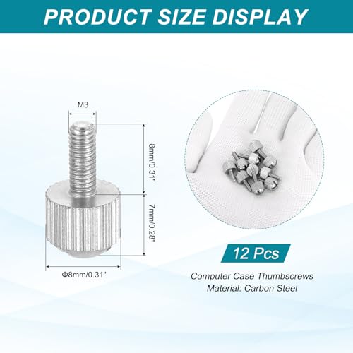 MECCANIXITY 12 Pcs M3x8mm PC Computer Case Thumbscrews, Carbon Steel Nickel Plated Knurled Thumb Screws Bolts Fasteners for Computer Cover, Motherboard, Fan, Power Supply, Silver - color: Silver, size: M3x8mm