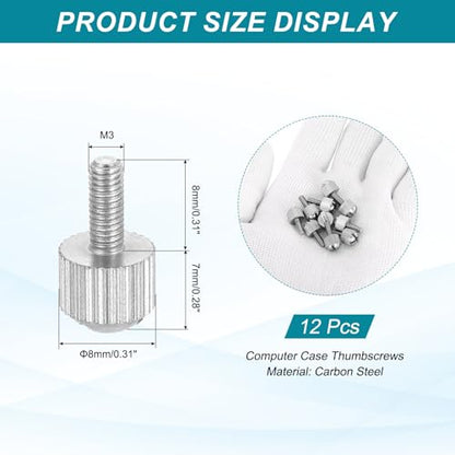 MECCANIXITY 12 Pcs M3x8mm PC Computer Case Thumbscrews, Carbon Steel Nickel Plated Knurled Thumb Screws Bolts Fasteners for Computer Cover, Motherboard, Fan, Power Supply, Silver - color: Silver, size: M3x8mm