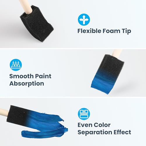 Foam Paint Brushes, 50 PCS, 1" Wide Head with Wooden Handle