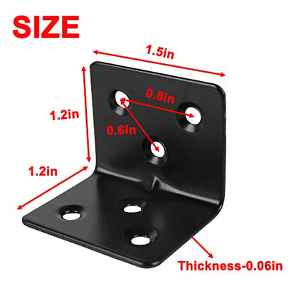 20PCS Corner Braces Heavy Duty Stainless Steel L Shape Brackets 1.2"x 1.2" x 1.5" (30x30x38mm),90 Degree Joint Right Angle L Bracket for Wood Shelves Cabinet Furniture - size: 1.5x1.2x1.2in