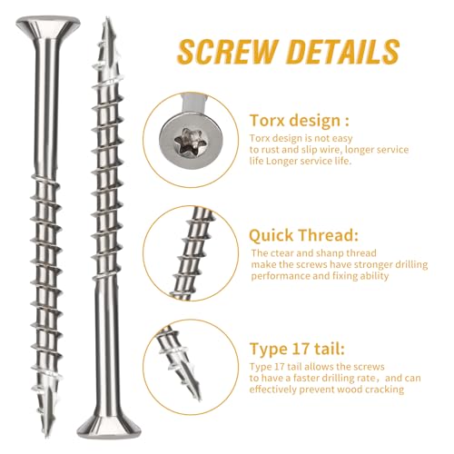 304 Stainless Steel Wood Screws, Flat Head T25 Torx Drive Deck Screws, #8x1-5/8 Inch for Wood, Decking and Fence, 782Pcs (5lb) - size: 8x1-5/8'', style: 5lb