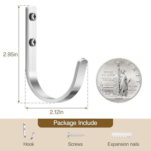 22LB Wall Hooks for Hanging Towel/Coat, Brushed Nickel 5 Pack - color: Silver, size: 5 Pack