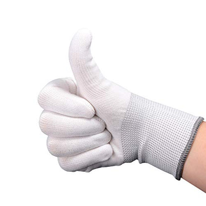 EHDIS Nylon White Working Gloves - Non-slip Vinyl Wrap and PC Building Labor Gloves