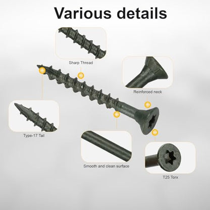 Deck Screws #8 x 1-5/8’’, T25 Star Torx Drive Flat Head Wood Screws, Green, 5lb - color: Green, size: 8X1-5/8’’