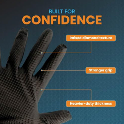 Nitrile Diamond Texture Gloves, 8 Mil Industrial Disposable Glove - color: Black, size: X-Large