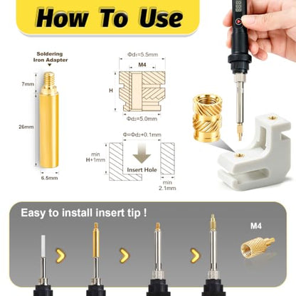 KADRICK 150PCS M4 Heat Set Inserts Kit,M4*(6/8/10mm)*5.5mm with Insert Tip - size: M4 Kit H6-10mm 150Pcs + Tool