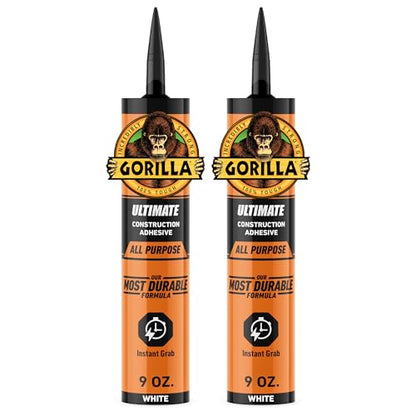 Gorilla Heavy Duty Ultimate Construction Adhesive, 9 Ounce Cartridge, White, (Pack of 2) - size: 2 - Pack