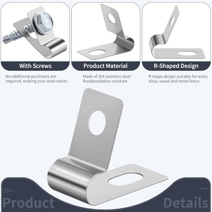200 Fence Wire Clamps Agricultural Fencing Mounting Clips, Stainless Steel Wire Clips with Screws for Welded Wire to Wood, Metal or Vinyl Fence, Metallic