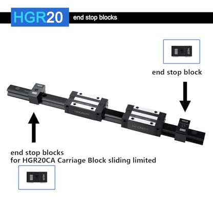 400mm / 15.75 inch HGR20 Linear Guide kit,2pcs 400mm hgr20 Linear Rail with 4pcs HGH20CA Carriage Block and End Stop Block - size: 400mm, style: HGR20