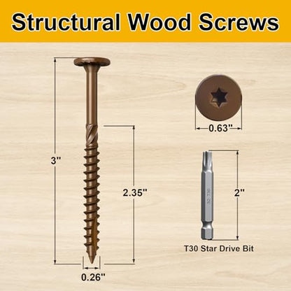 #14 x 3 Wood Structural Lag Screws 54Pcs, Torx Drive Deck Screws - size: #14 x 3"