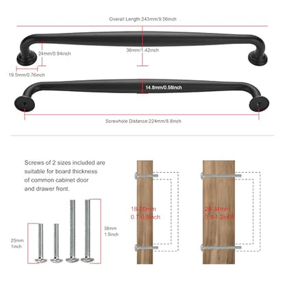 YUNNY 5 Pack Cabinet Handles-8.81"/224mm Screw Spacing Matte Black Furniture Hardware Handles for Kitchen Cabinets Bedroom Dresser Wardrobe Cabinet Pulls - color: Matte Black, size: 8.81"(224mm)Hole Center-5Pcs