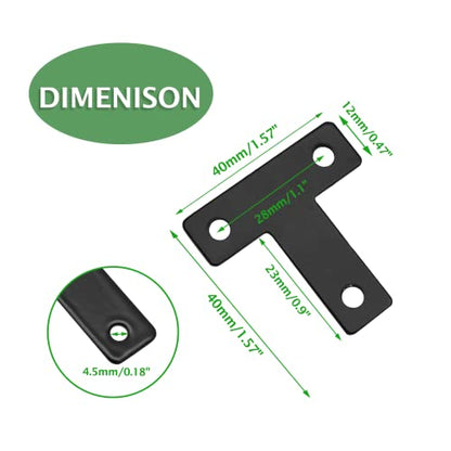 Uenhoy 20 Pcs T Shape Black Flat Brackets 1.57"x1.57" with Screws - size: 40x40mm/1.57"x1.57", style: T Shape