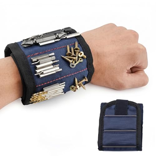 Magnetic Wristband, Stocking Stuffers, Gifts for Men, Premium Tool Belt for Holding Screws Nails Drill Bits with Powerful Magnets, Cool Gadgets, DIY (Blue) - color: Blue