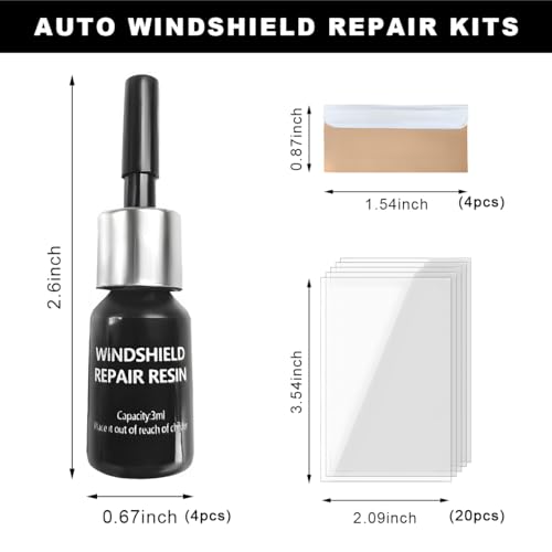 Yourkar 4PCS Windshield Repair Kit, Quick Repair Resin Liquid for Windshield Glass Chip Scratch, Repair Fluid Resin Filler for Fixing Window Star-Shaped Crack, Car Accessories (Black) - color: Black, 4pcs