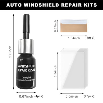 Yourkar 4PCS Windshield Repair Kit, Quick Repair Resin Liquid for Windshield Glass Chip Scratch, Repair Fluid Resin Filler for Fixing Window Star-Shaped Crack, Car Accessories (Black) - color: Black, 4pcs