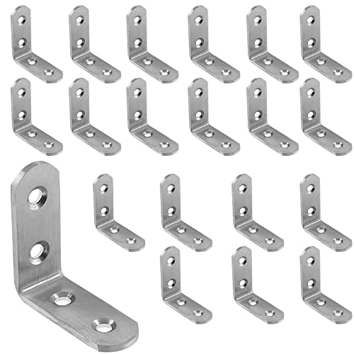 20 Pcs Stainless Steel Corner Brace, 40 x 40 mm L Bracket 90 Degree Right Angle Bracket Fastener Shelf Bracket, Brushed Finish, Thicken Corner Bracket - size: 40x40mm