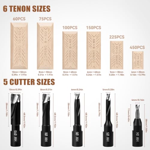 1060Pc Dominos Tenons Assortment with 5Pcs Cutter & Case for Festool Joiner
