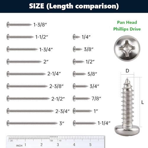 #4 x7/8" (100 Pack) Stainless Steel Phillips Pan Head Wood Screws, Stainless Steel 304 (18-8), Pan Head Sheet Metal Screws Self Tapping for Wood - size: #4 x 7/8"