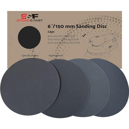 S&F STEAD & FAST 6 Inch Sanding Discs Hook and Loop 24 pcs - style: 400 600 800 1000