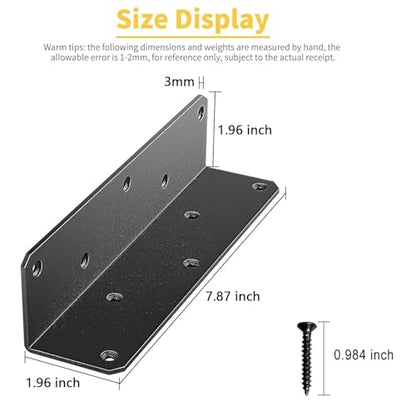 8" x 2" x 2" L Brackets Heavy Duty, Large Iron Corner Bracket Metal Joint, Thickness 3mm Including Screws, for Wooden Bookshelf Furniture Cabinet (Black-4PCS) - size: 8" x 2" x 2" - 4pcs - Black