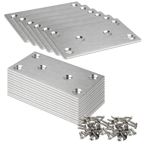 20 Pack Flat Straight Brace Bracket, 3 x 1.5 inch Silver Steel Stainless Mending Plate with Screws, Flat Metal Brackets for Wood Furniture Shelves Repair - color: Silver (3x1.5 inch)